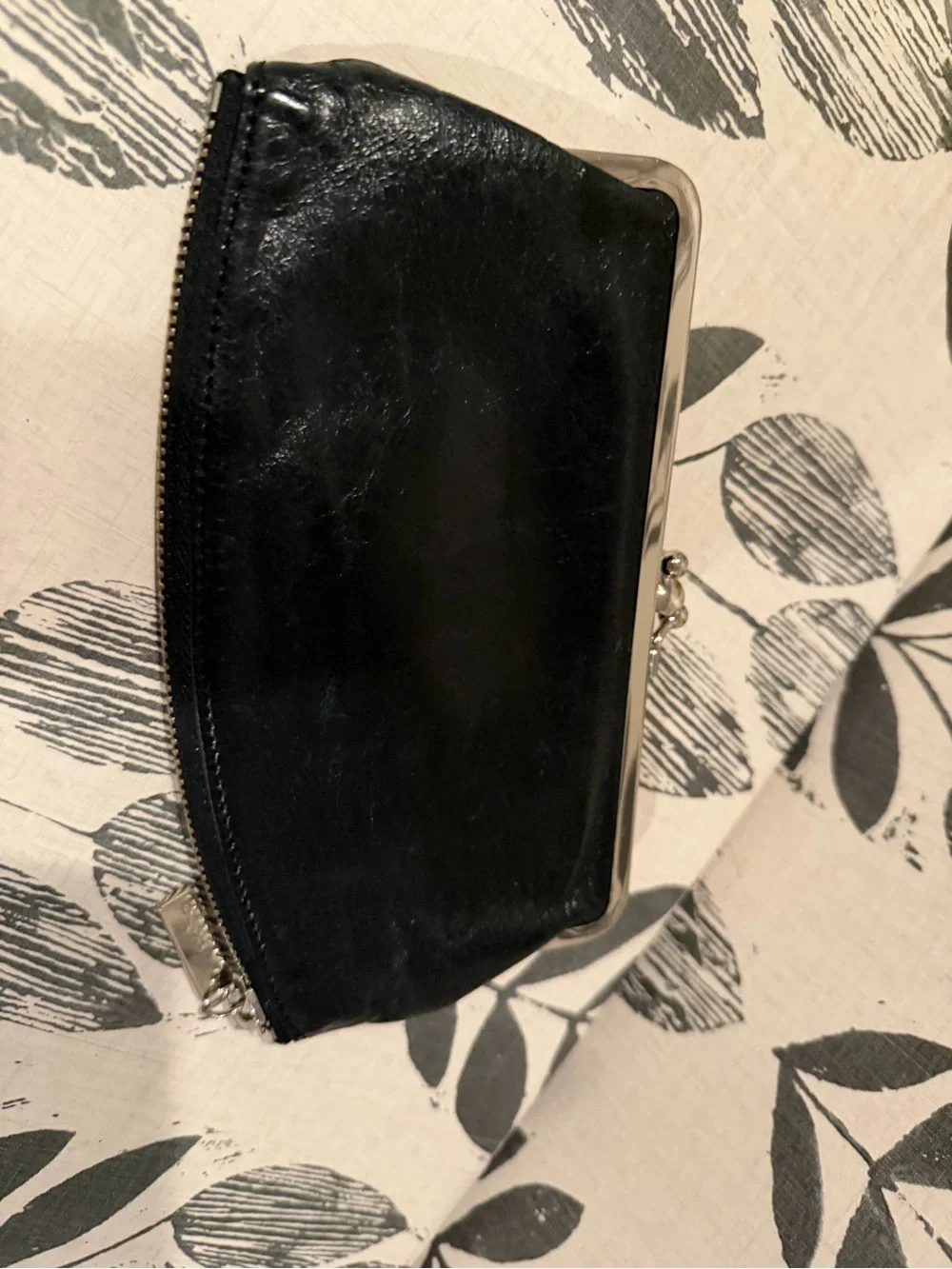 HOBO Millie Clutch Wallet - Black Crinkle Leather With Bottom Zipper